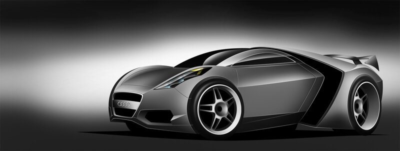 Silver Sports Car — Gray, Dramatic, Digital Art, Wheels, Headlights