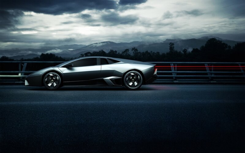 Silver Sports Car — Gray, Dramatic, Night, 3d Render, Bridge, Mountains