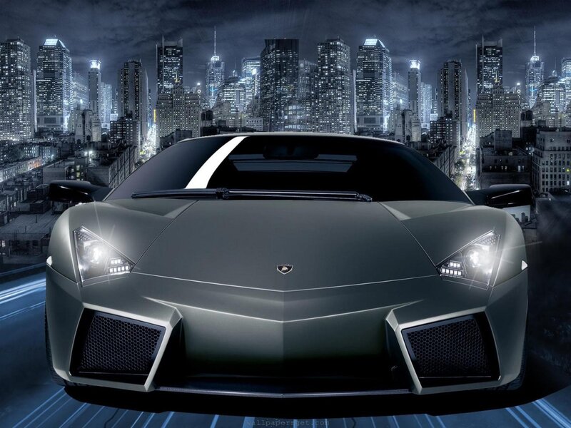 Silver Sports Car — Gray, Dramatic, Night, 3d Render, City Skyline