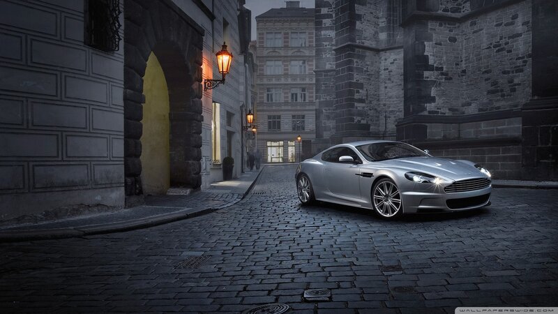Silver Sports Car — Gray, Dramatic, Night, 3d Render, Cobblestone Street