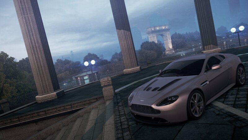 Silver Sports Car — Gray, Dramatic, Night, 3d Render, Columns
