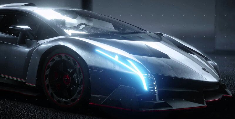 Silver Sports Car — Gray, Dramatic, Night, 3d Render, Headlights