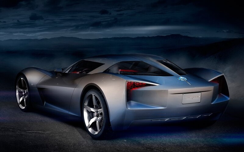 Silver Sports Car — Gray, Dramatic, Night, 3d Render, Mountains
