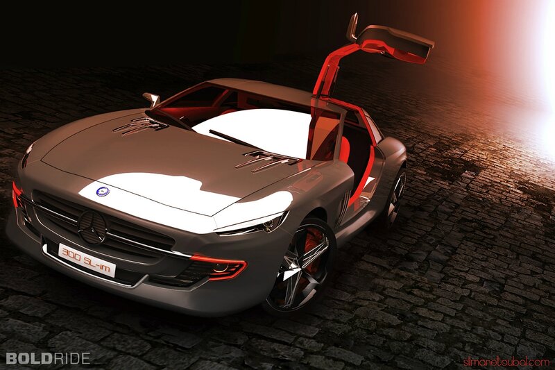 Silver Sports Car — Gray, Dramatic, Night, 3d Render, Open Door
