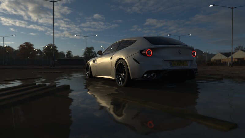 Silver Sports Car — Gray, Dramatic, Night, 3d Render, Puddle