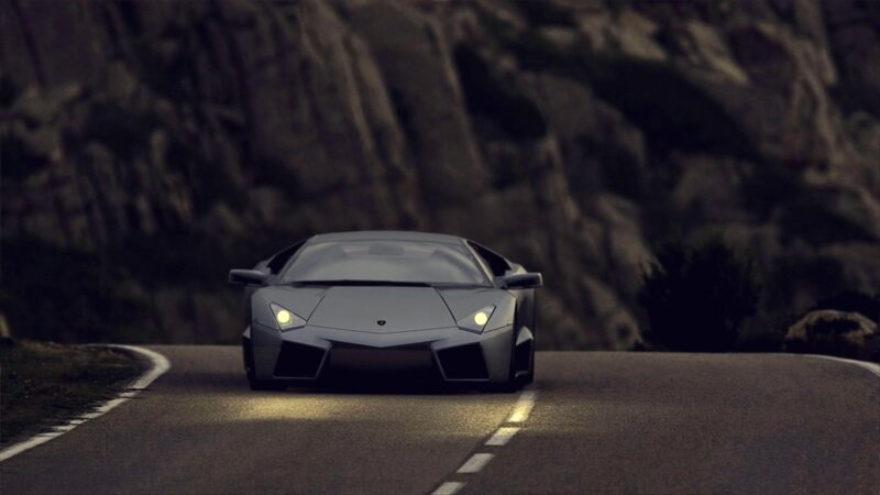 Silver Sports Car — Gray, Dramatic, Night, 3d Render, Road, Mountain, Headlights