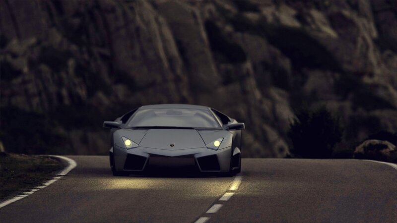 Silver Sports Car — Gray, Dramatic, Night, 3d Render, Road, Mountain