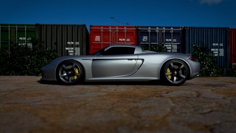 Silver Sports Car — Gray, Dramatic, Night, 3d Render, Shipping Containers