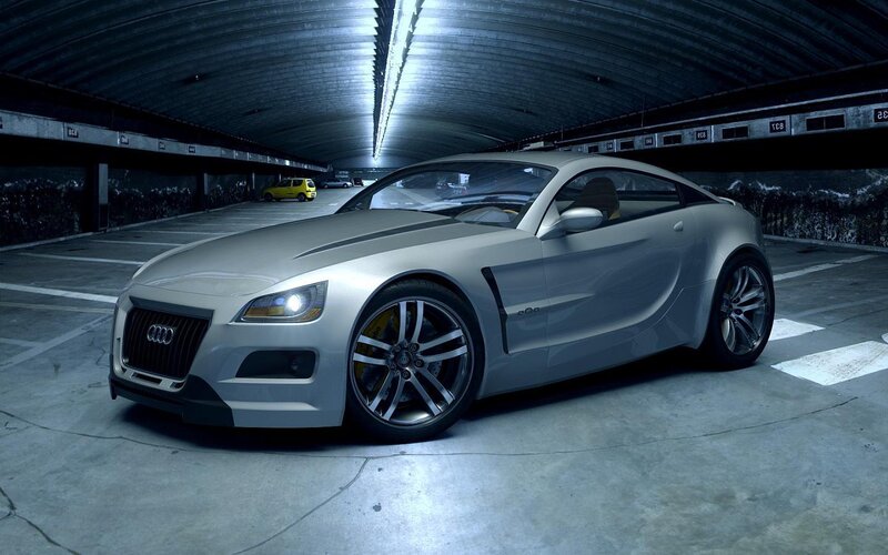 Silver Sports Car — Gray, Dramatic, Night, 3d Render