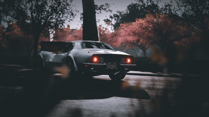 Silver Sports Car — Gray, Dramatic, Night, 3d Render, Trees