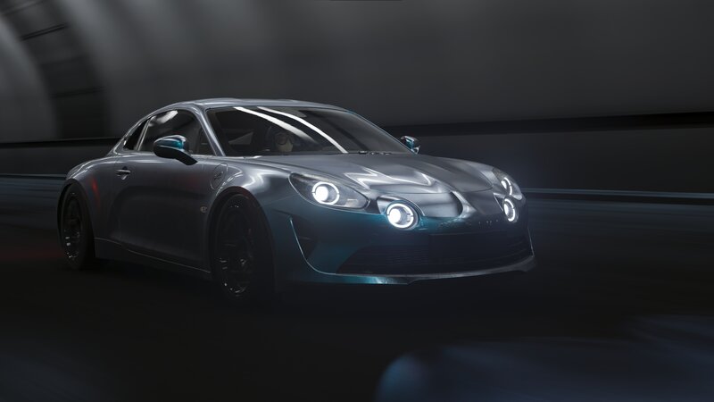 Silver Sports Car — Gray, Dramatic, Night, 3d Render, Tunnel