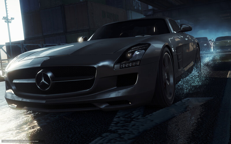 Silver Sports Car — Gray, Dramatic, Night, 3d Render, Wet Road