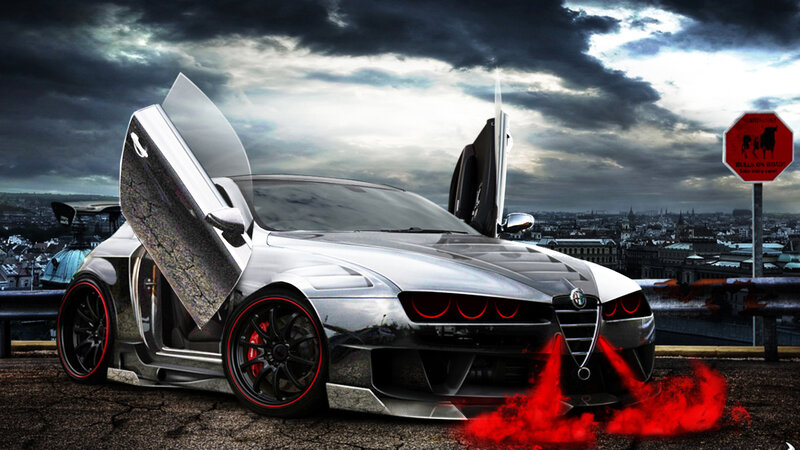 Silver Sports Car — Gray, Dramatic, Night, Digital Art, Cityscape