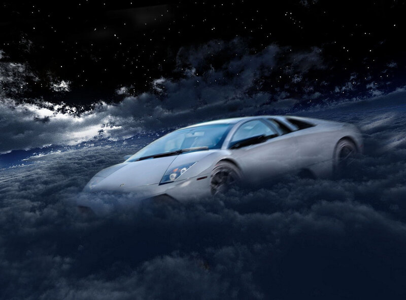 Silver Sports Car — Gray, Dramatic, Night, Digital Art, Clouds