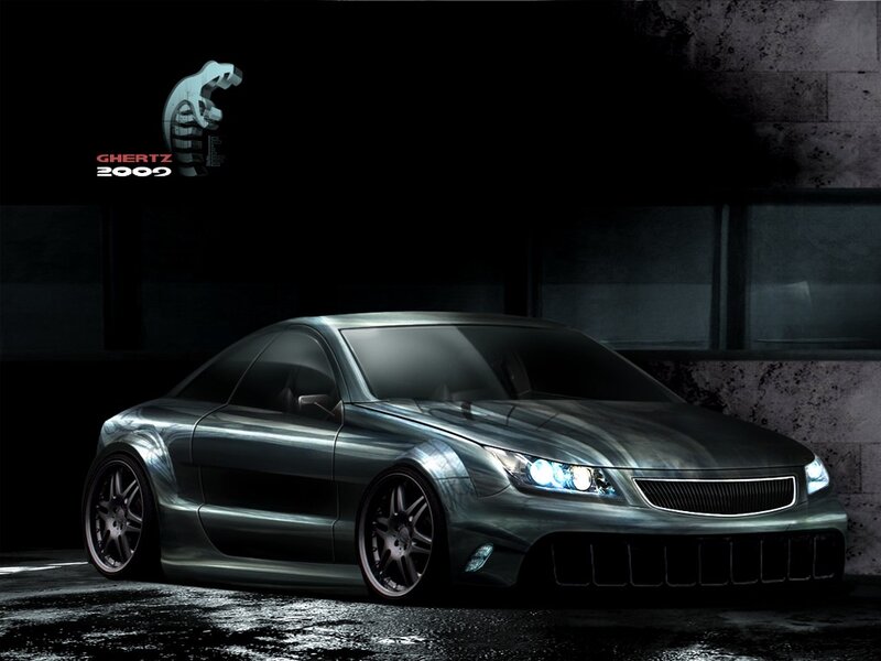 Silver Sports Car — Gray, Dramatic, Night, Digital Art, Headlights