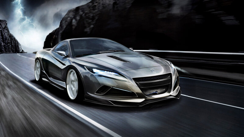 Silver Sports Car — Gray, Dramatic, Night, Digital Art, Road