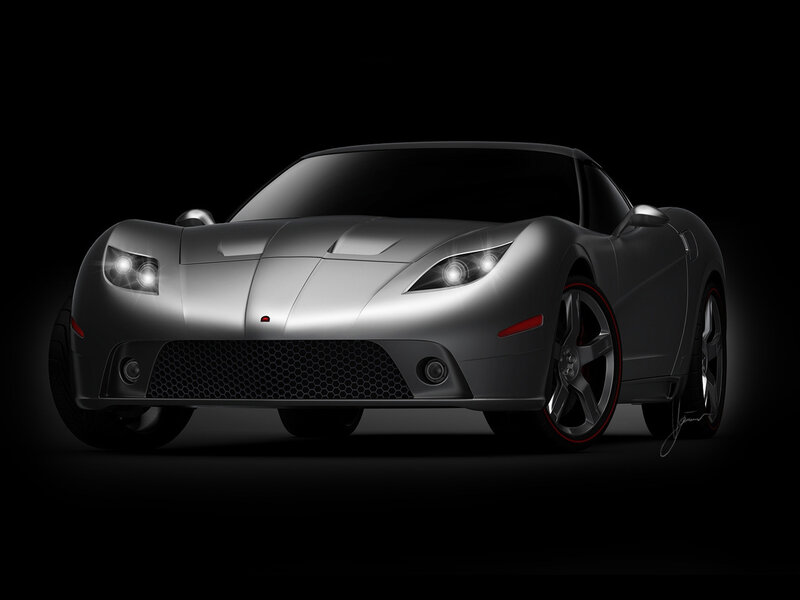 Silver Sports Car — Gray, Dramatic, Night, Digital Art