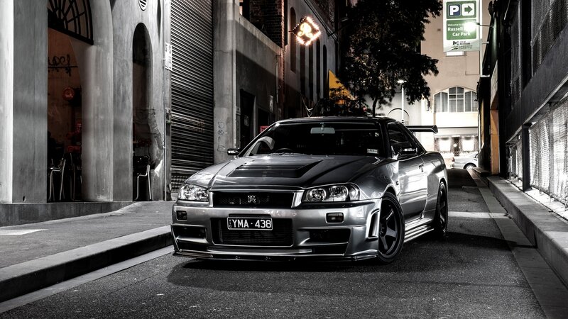 Silver Sports Car — Gray, Dramatic, Night, Photograph, Alley