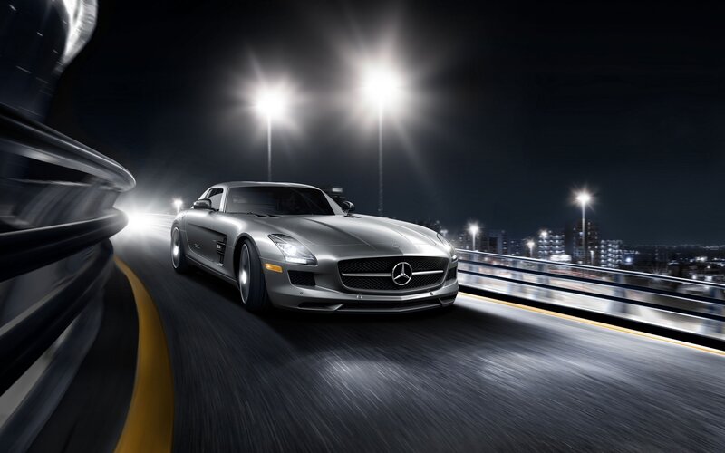 Silver Sports Car — Gray, Dramatic, Night, Photograph, Bridge, City Lights