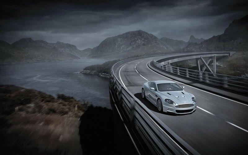 Silver Sports Car — Gray, Dramatic, Night, Photograph, Bridge, Mountains, Water