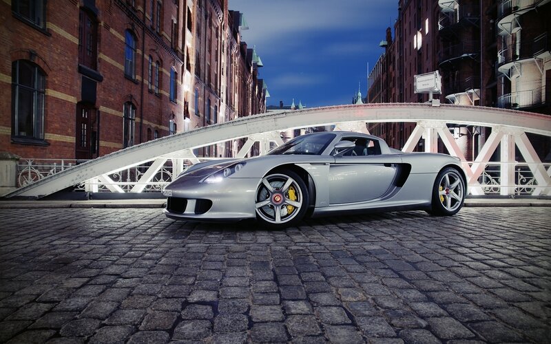 Silver Sports Car — Gray, Dramatic, Night, Photograph, Bridge