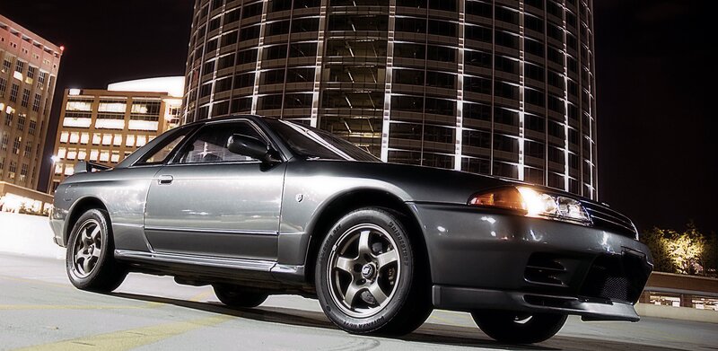 Silver Sports Car — Gray, Dramatic, Night, Photograph, Building, City