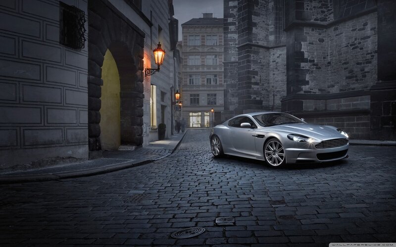 Silver Sports Car — Gray, Dramatic, Night, Photograph, Cobblestone Street