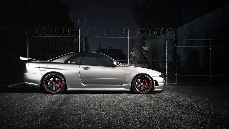 Silver Sports Car — Gray, Dramatic, Night, Photograph, Fence