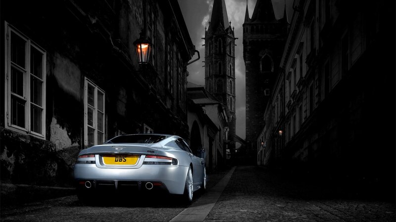 Silver Sports Car — Gray, Dramatic, Night, Photograph, Old Buildings