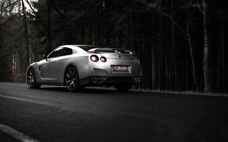 Silver Sports Car — Gray, Dramatic, Night, Photograph, Road, Forest