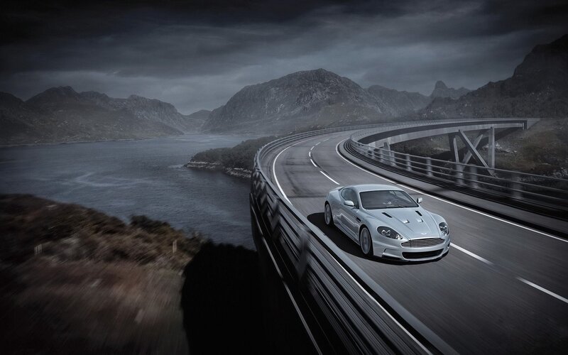 Silver Sports Car — Gray, Dramatic, Night, Photograph, Road, Mountains