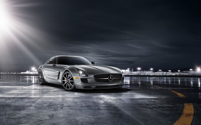 Silver Sports Car — Gray, Dramatic, Night, Photograph, Runway