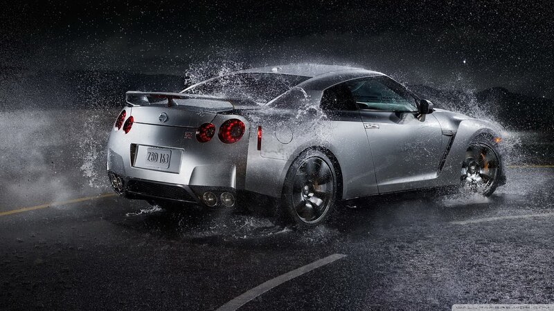 Silver Sports Car — Gray, Dramatic, Night, Photograph, Water, Road