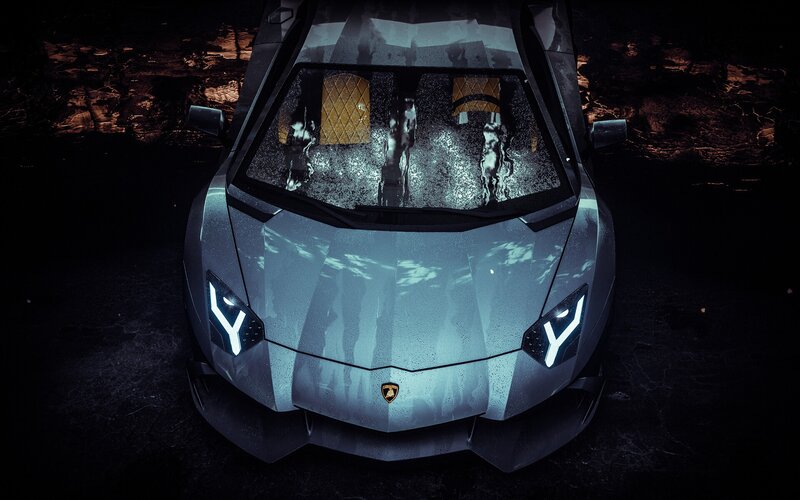 Silver Sports Car — Gray, Dramatic, Night, Photograph, Windshield