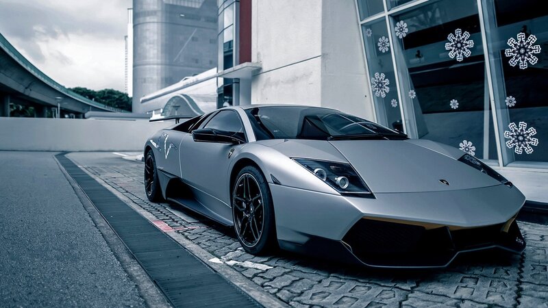 Silver Sports Car — Gray, Dramatic, Photograph, Building, Snowflakes, Road