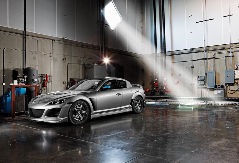 Silver Sports Car — Gray, Dramatic, Photograph, Factory, Light