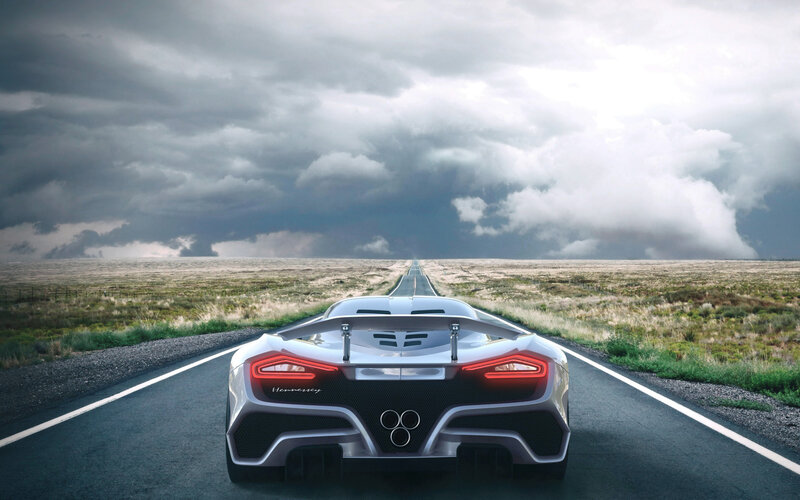 Silver Sports Car — Gray, Dramatic, Photograph, Road, Clouds