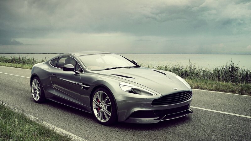 Silver Sports Car — Gray, Dramatic, Photograph, Road, Lake, Grass