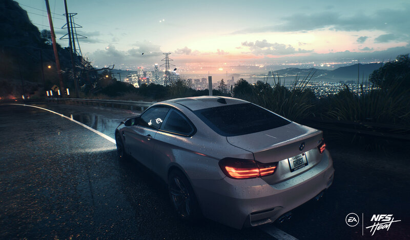 Silver Sports Car — Gray, Dramatic, Sunset, 3d Render, City Skyline