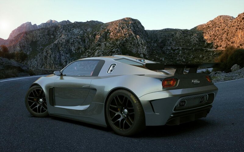 Silver Sports Car — Gray, Dramatic, Sunset, 3d Render, Mountains