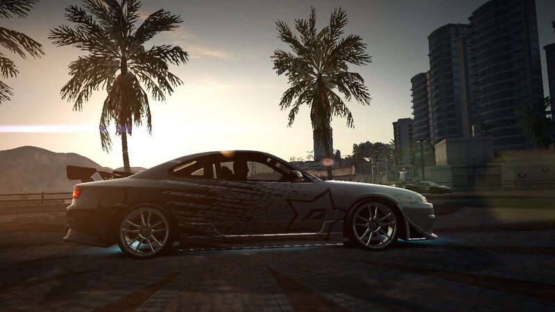 Silver Sports Car — Gray, Dramatic, Sunset, 3d Render, Palm Trees