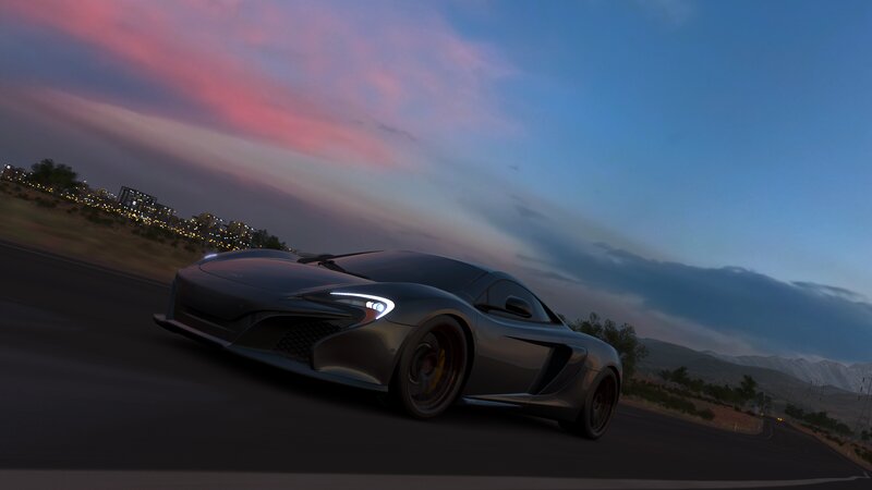 Silver Sports Car — Gray, Dramatic, Sunset, 3d Render, Road, City Lights