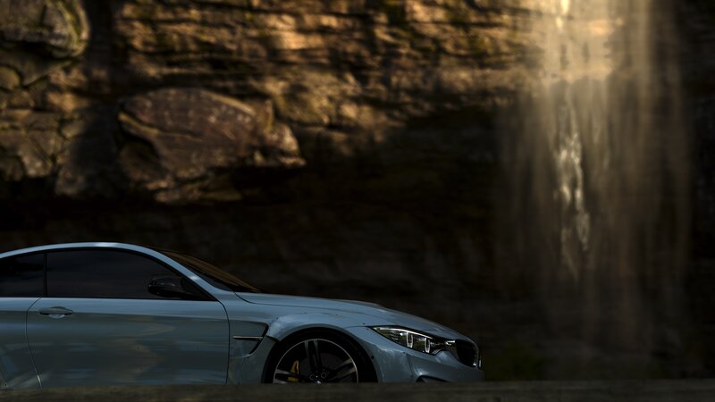 Silver Sports Car — Gray, Dramatic, Sunset, 3d Render, Rock Wall