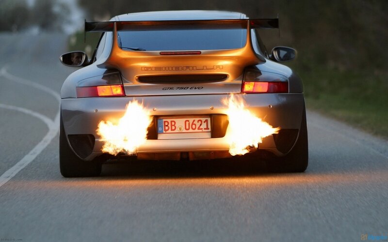 Silver Sports Car — Gray, Dramatic, Sunset, Photograph, Flames