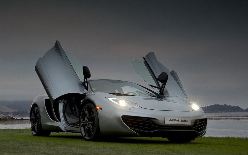 Silver Sports Car — Gray, Dramatic, Sunset, Photograph, Grass, Water, Hills