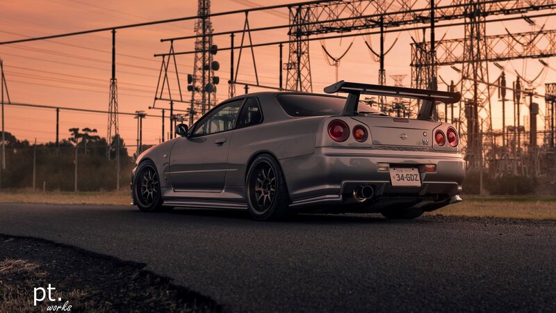 Silver Sports Car — Gray, Dramatic, Sunset, Photograph, Power Lines