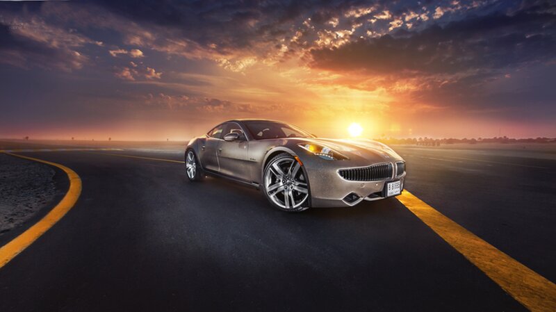 Silver Sports Car — Gray, Dramatic, Sunset, Photograph, Road, Clouds