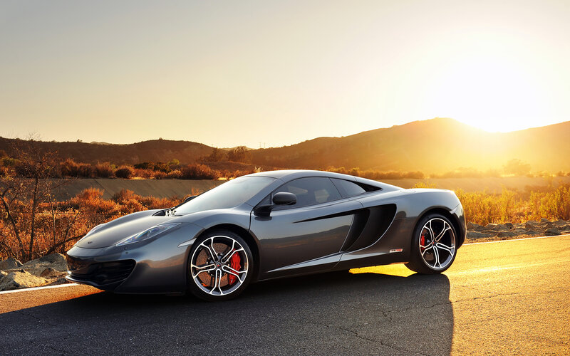 Silver Sports Car — Gray, Dramatic, Sunset, Photograph, Road, Hills