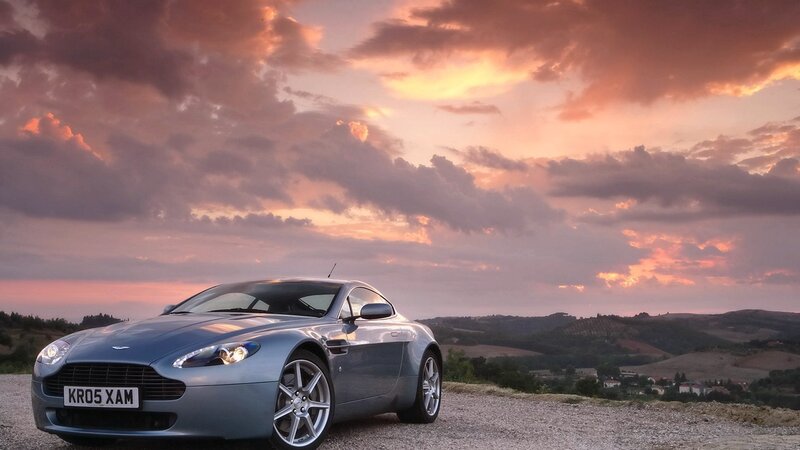 Silver Sports Car — Gray, Dramatic, Sunset, Photograph, Sky, Hills, Orange