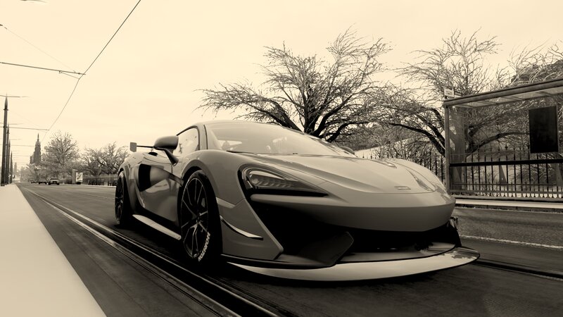 Silver Sports Car — Gray, Dramatic, Winter, 3d Render, Tram Tracks